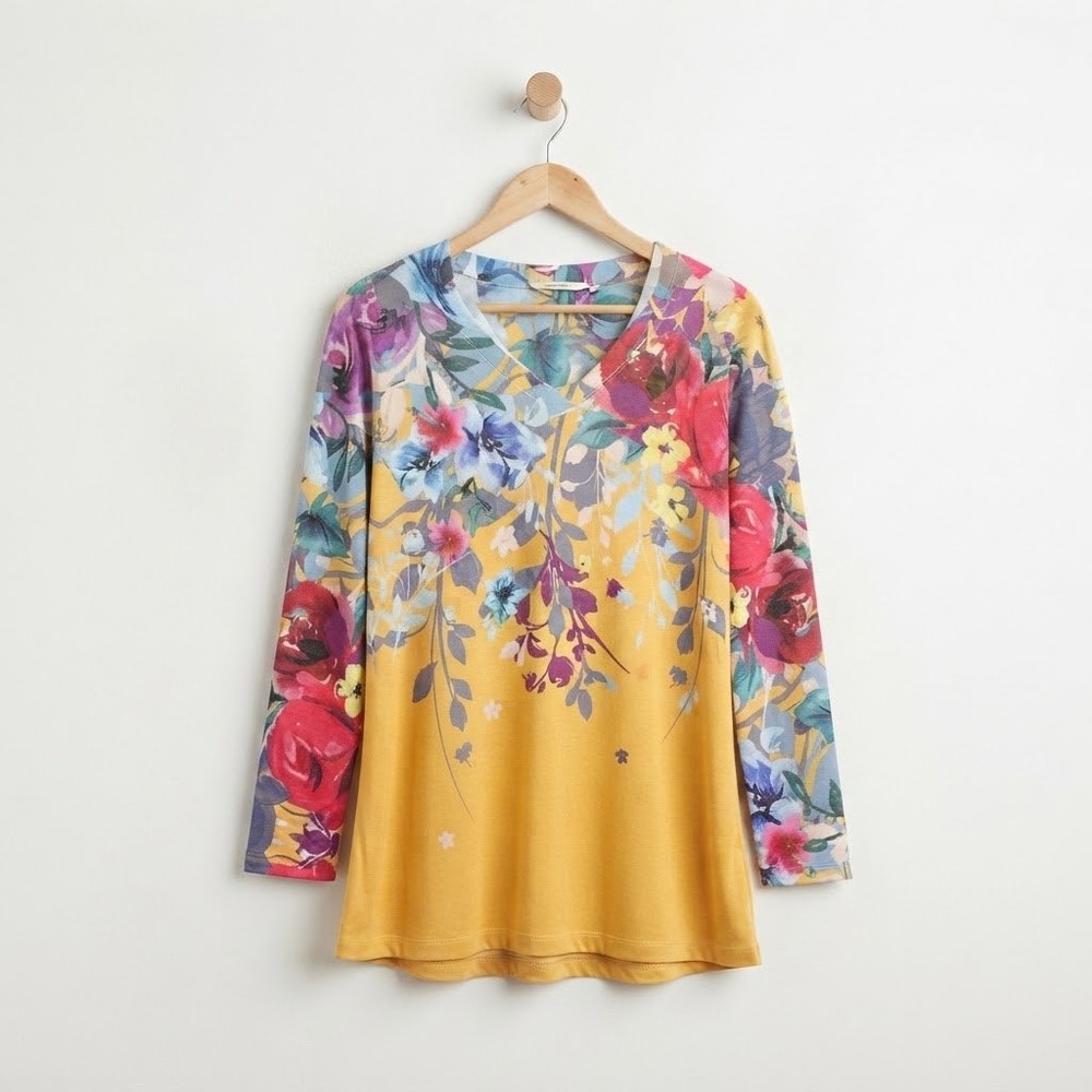 Soft Surroundings Art School Indie Watercolor Floral Print Knit Tunic Top S